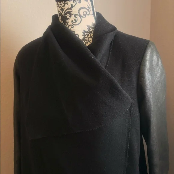 ALL SAINTS Hyde Monument Wool and Leather Blend Coat - Picture 5 of 15